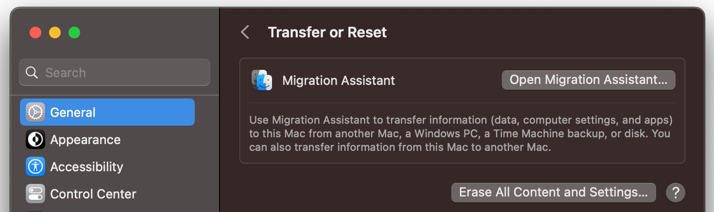 Settings: Transfer or Reset