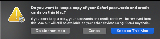 Keep a copy of Safari passwords and credit cards on this Mac