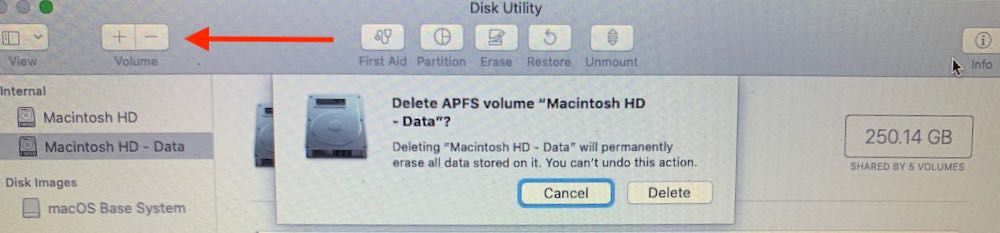 Disk Utility: remove volume