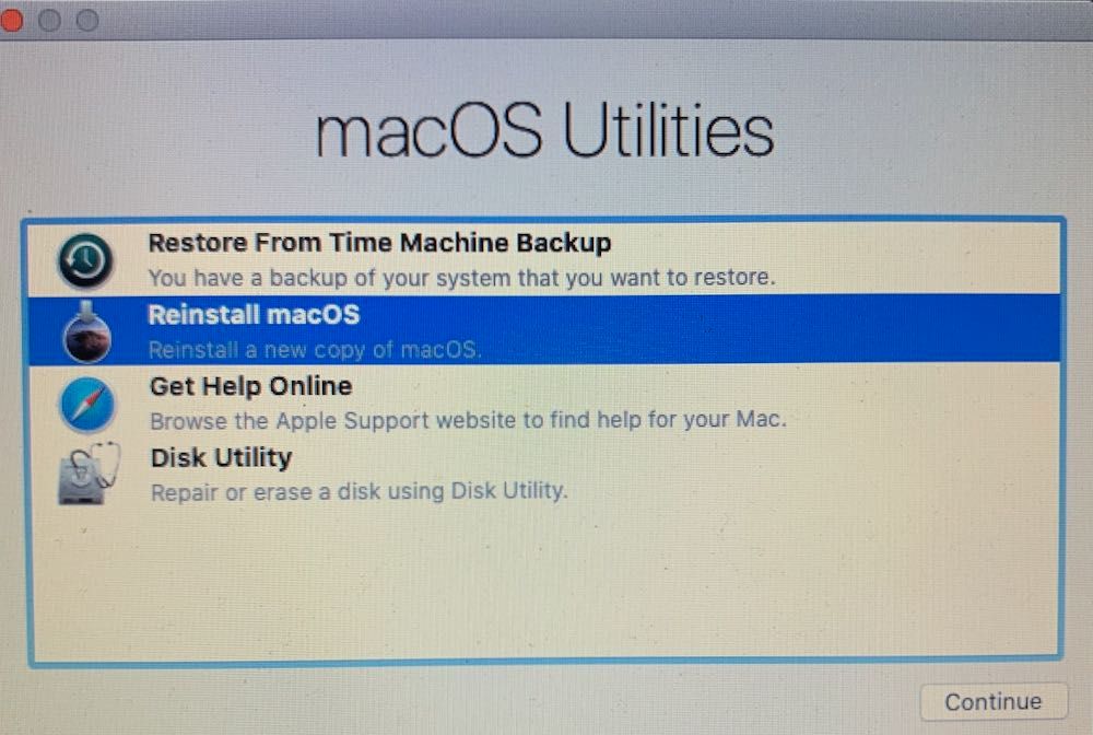 macOS Utilities: Reinstall macOS